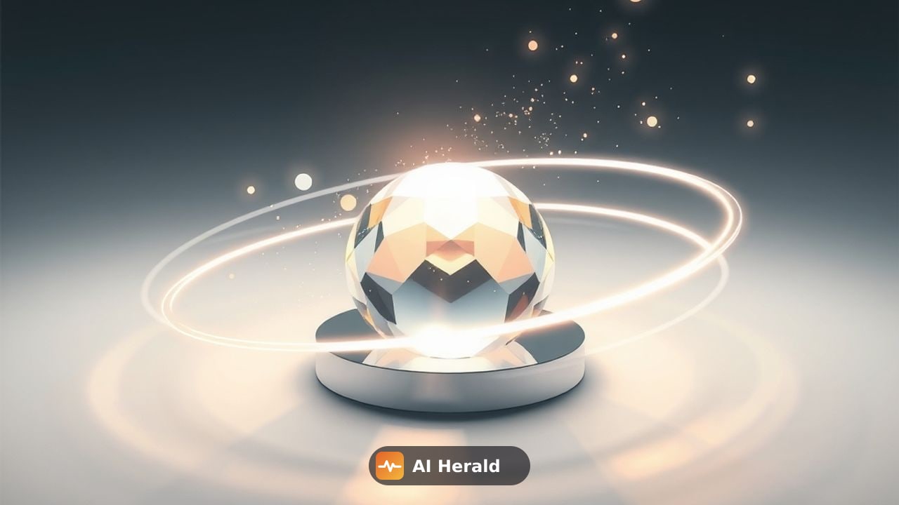 abstract prism with glowing rings and particles