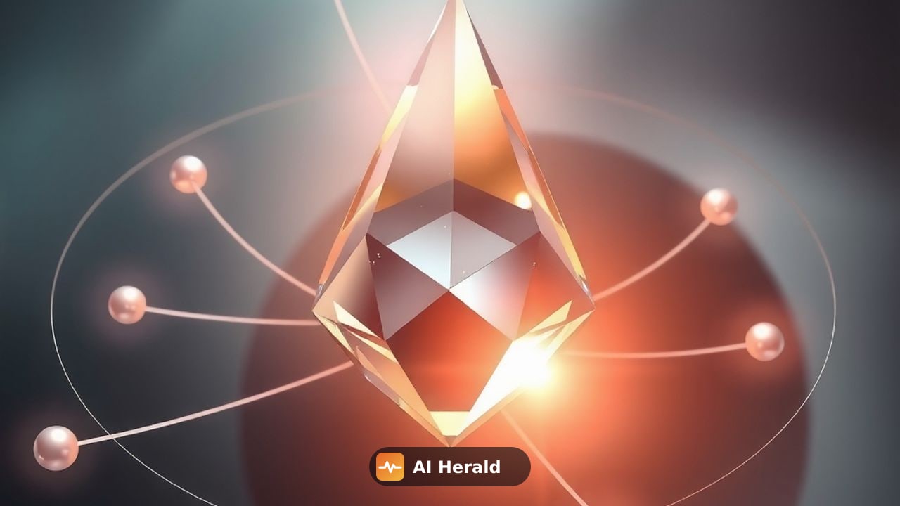 abstract prism with orbiting light nodes
