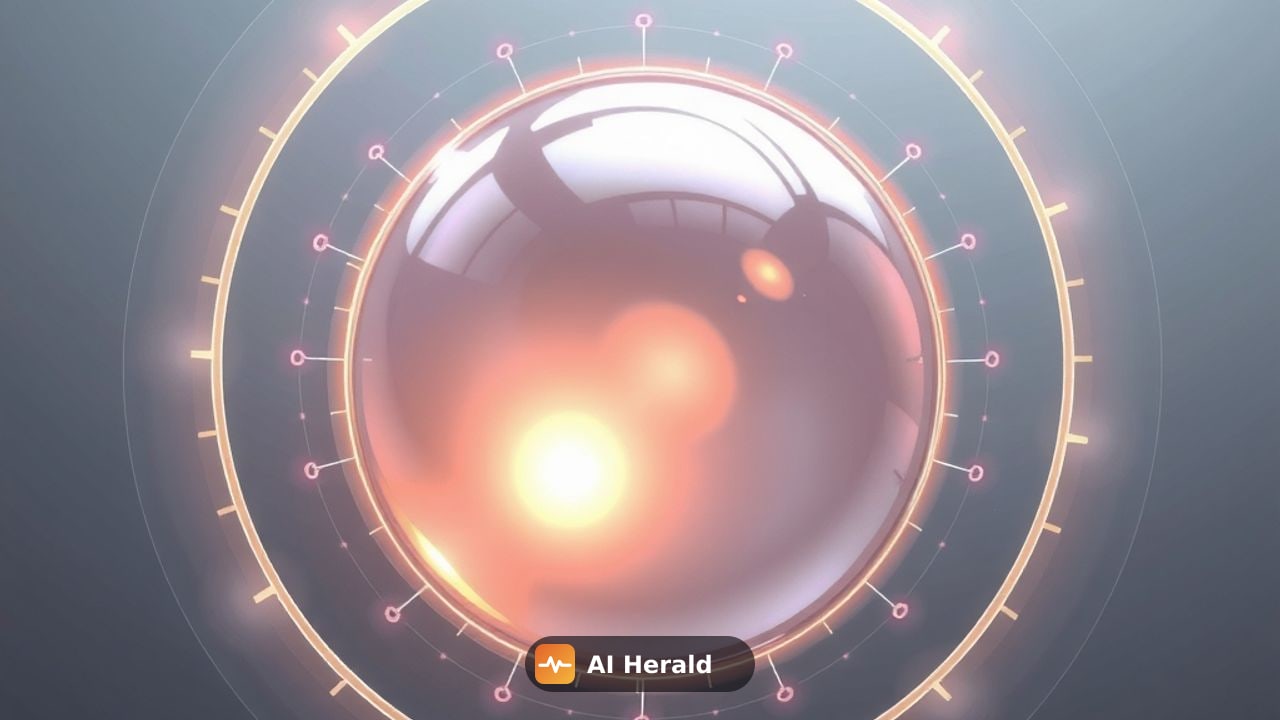 abstract glowing orb with rings and nodes